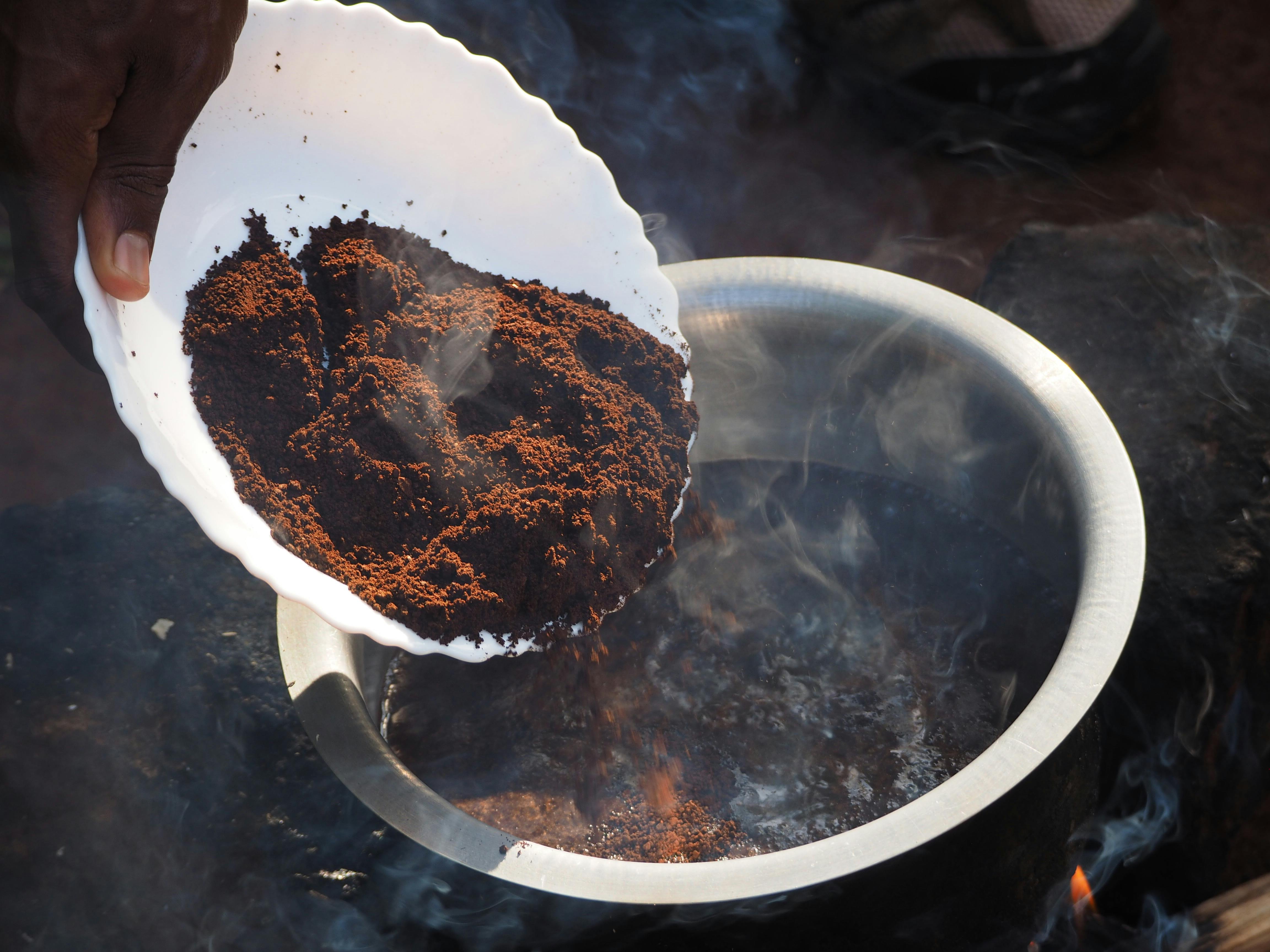 Fresh ground coffee being prepared
